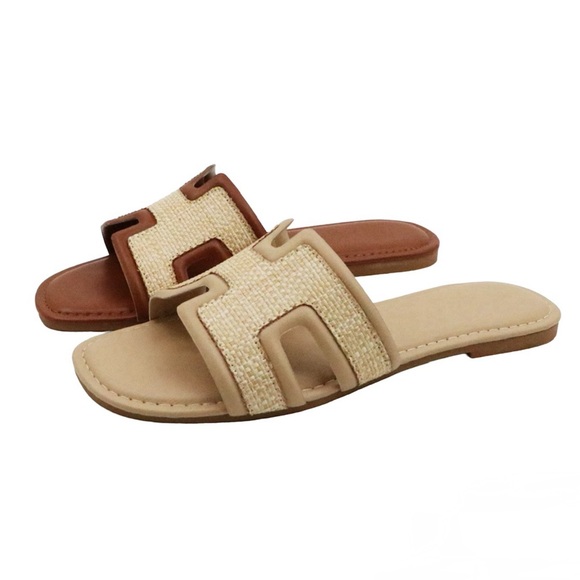 Nude With Raffia H Band Detail Sandals - Picture 6 of 7